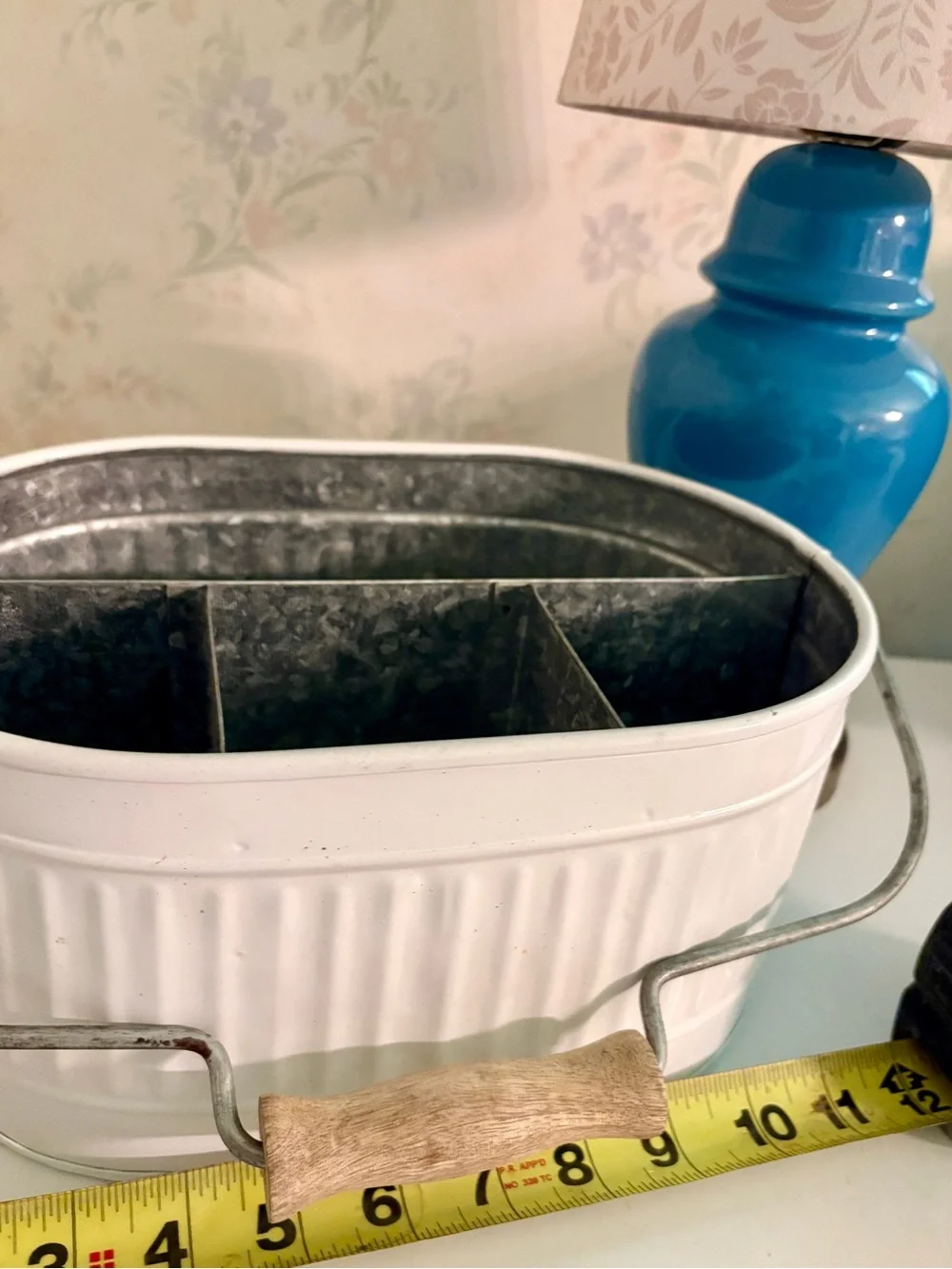 White Ribbed Metal Caddy with Dividers
